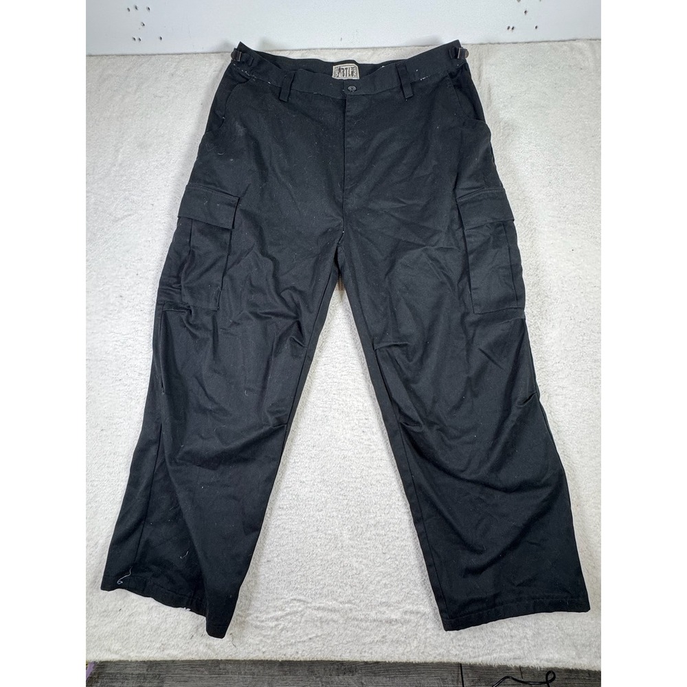 BTL Cargo Pants Mens 42x32 Black Good Tactical Streetwear Wide Leg Adjustable